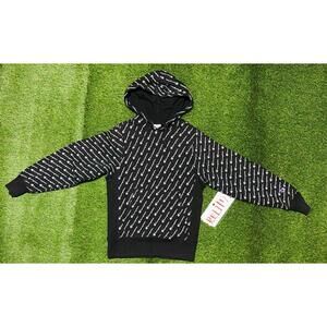 Champion Hoodie Small Black White Reverse Weave All Over Logo Pullover